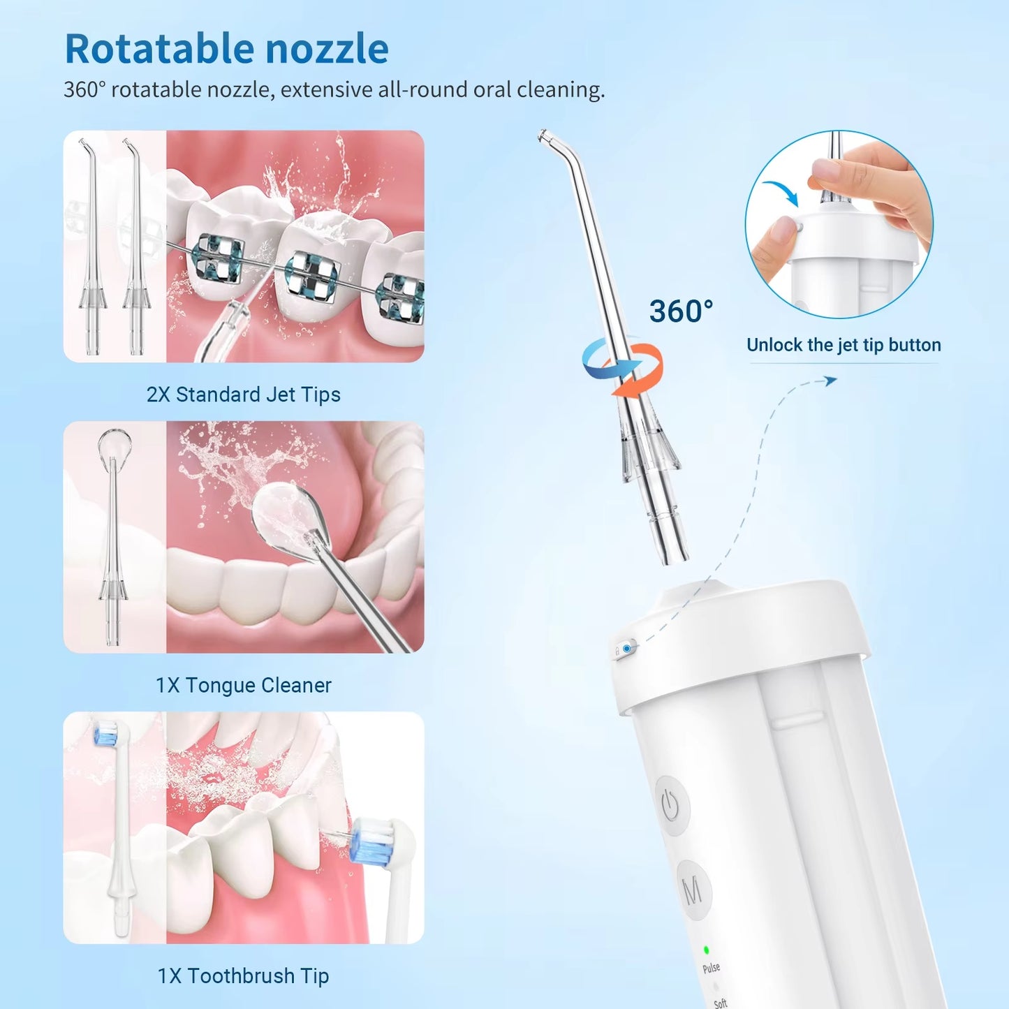 V1, Portable Water Flosser. Disinfects And Cleans Teeth